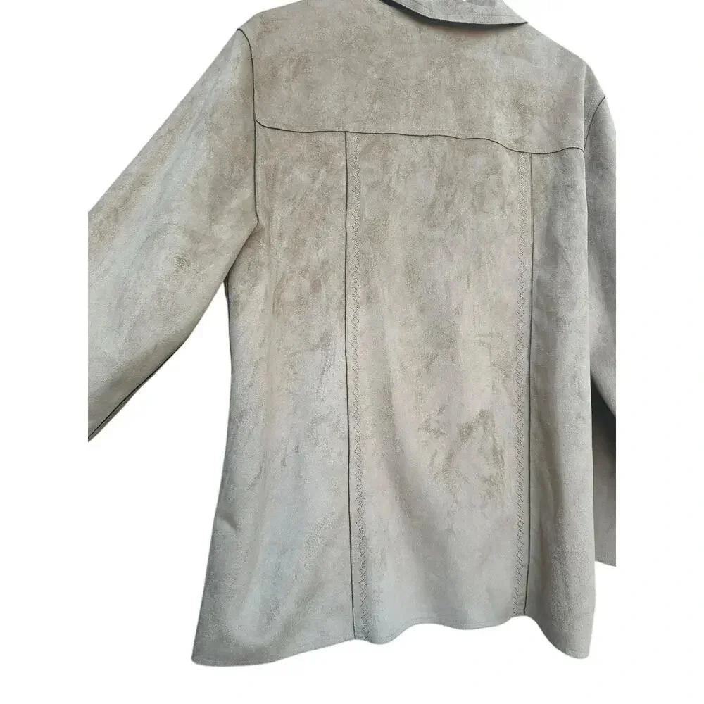ALFRED DUNNER Beige Suede Polyester Button Up Shacket Fleece Jacket Sz 16